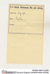 Etiketten zu Korund (Saphir) (NHMW-MIN-Ay596)